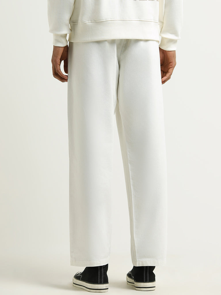 Nuon Off-White Mid Rise Cotton Relaxed Fit Chinos