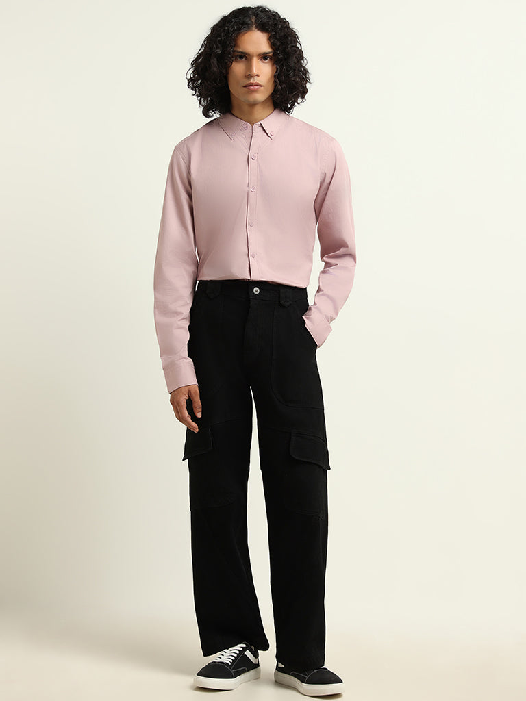 Nuon Plain Dusty Pink Cotton Relaxed Fit Shirt