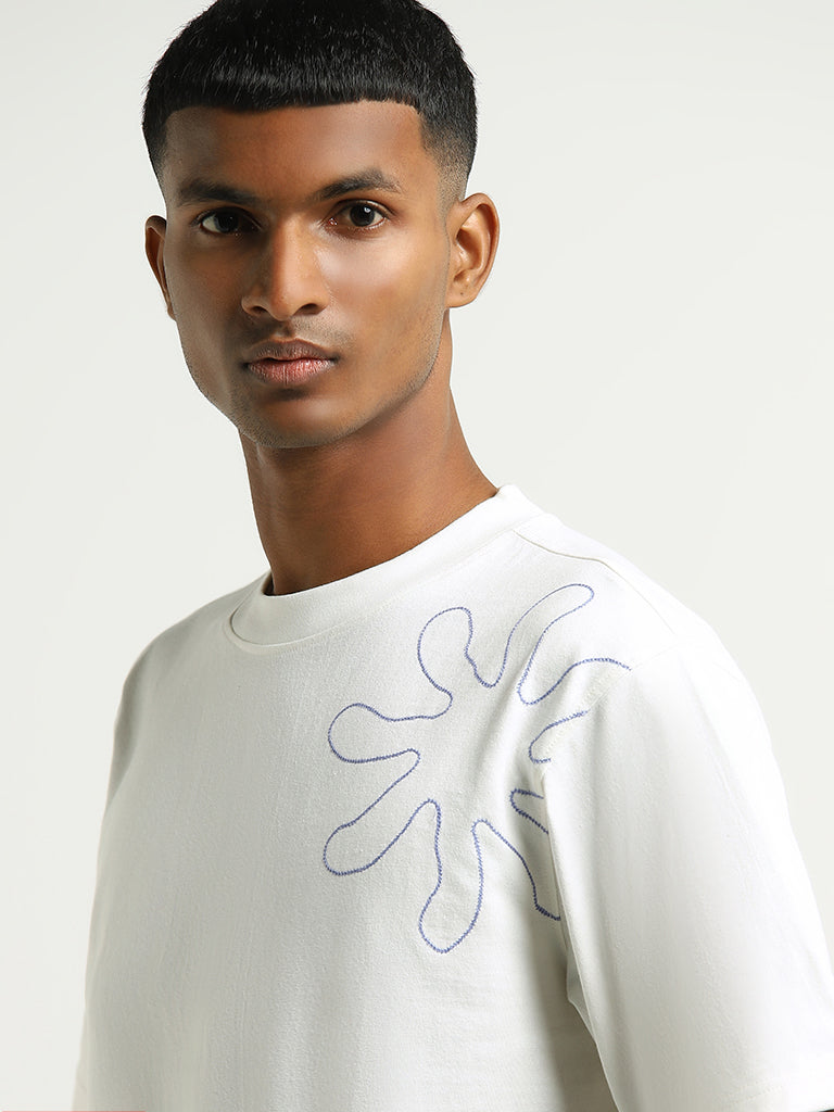 Nuon Off-White Embroidered Cotton T-Shirt