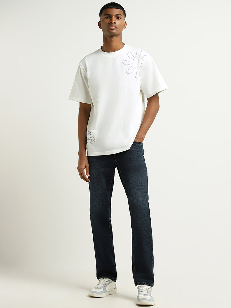 Nuon Off-White Embroidered Cotton T-Shirt