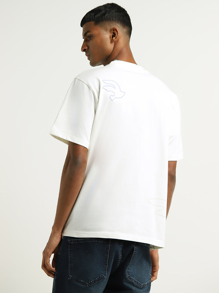 Nuon Off-White Embroidered Cotton T-Shirt