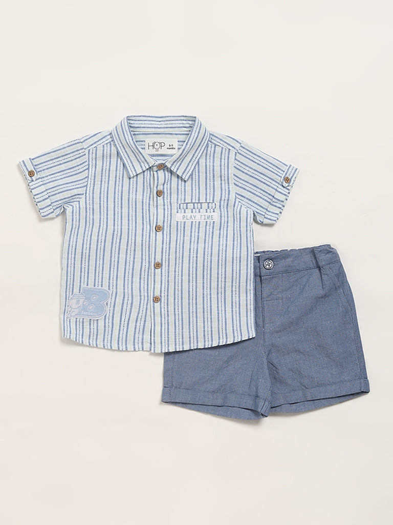 HOP Baby Blue Striped Shirt & Shorts Set