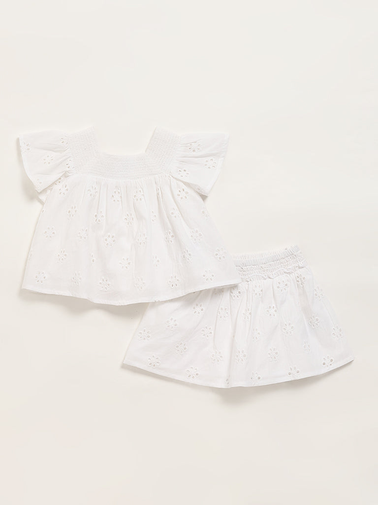 HOP Baby White Top & Skirt Set