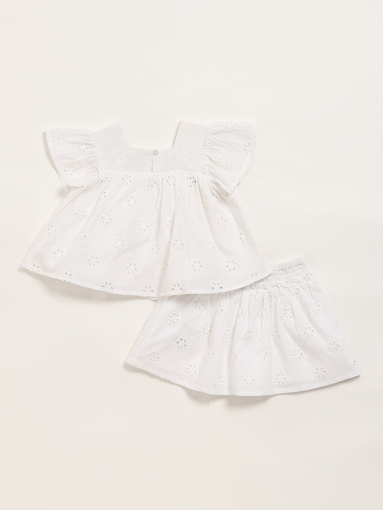 HOP Baby White Top & Skirt Set