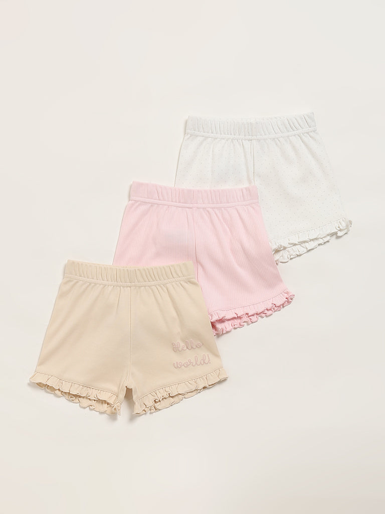 HOP Baby Off-White Shorts - Pack of 3