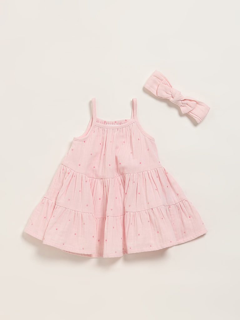 HOP Baby Blush Pink Flared Dress with Headband