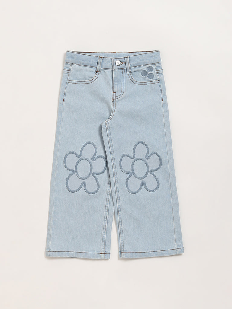 HOP Kids Blue Denim Straight Fit Mid Rise Jeans