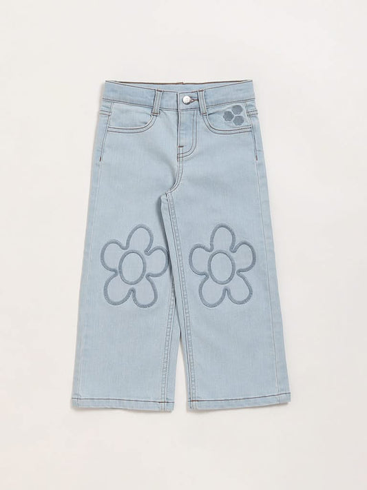 HOP Kids Blue Denim Straight Fit Mid Rise Jeans