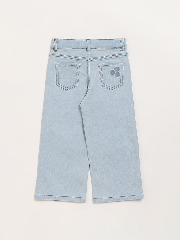 HOP Kids Blue Denim Straight Fit Mid Rise Jeans