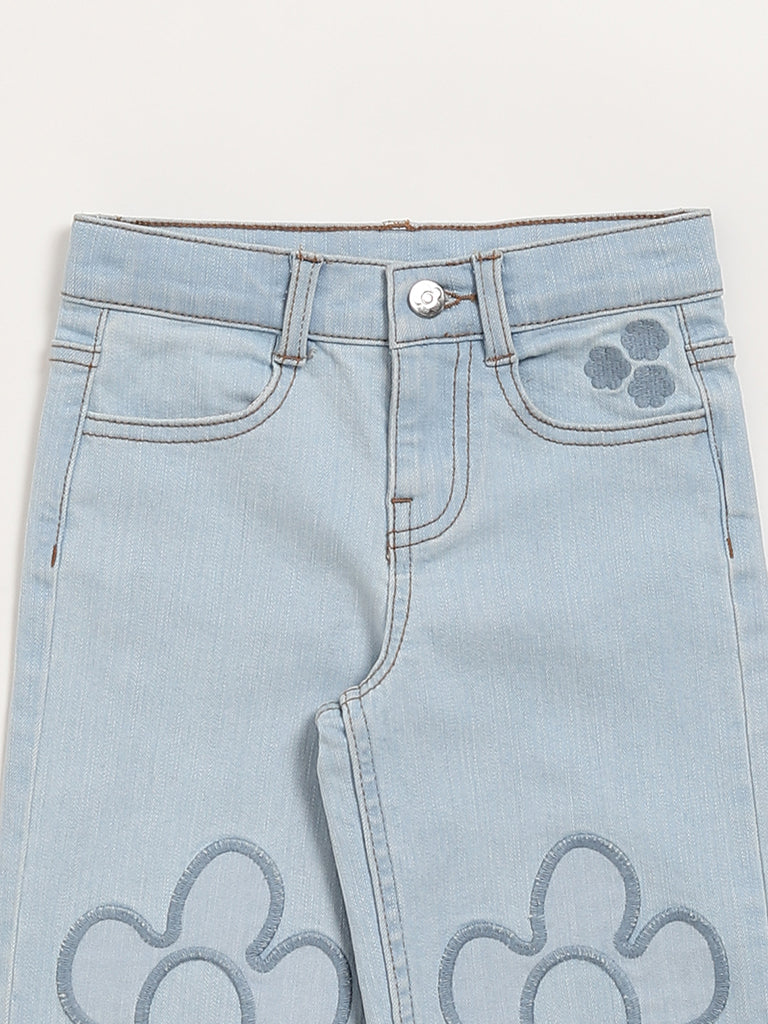 HOP Kids Blue Denim Straight Fit Mid Rise Jeans