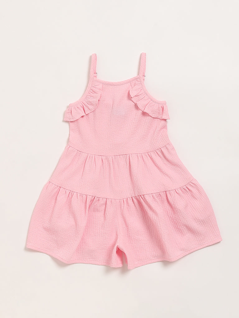 HOP Kids Pink Self-Patterned Dress