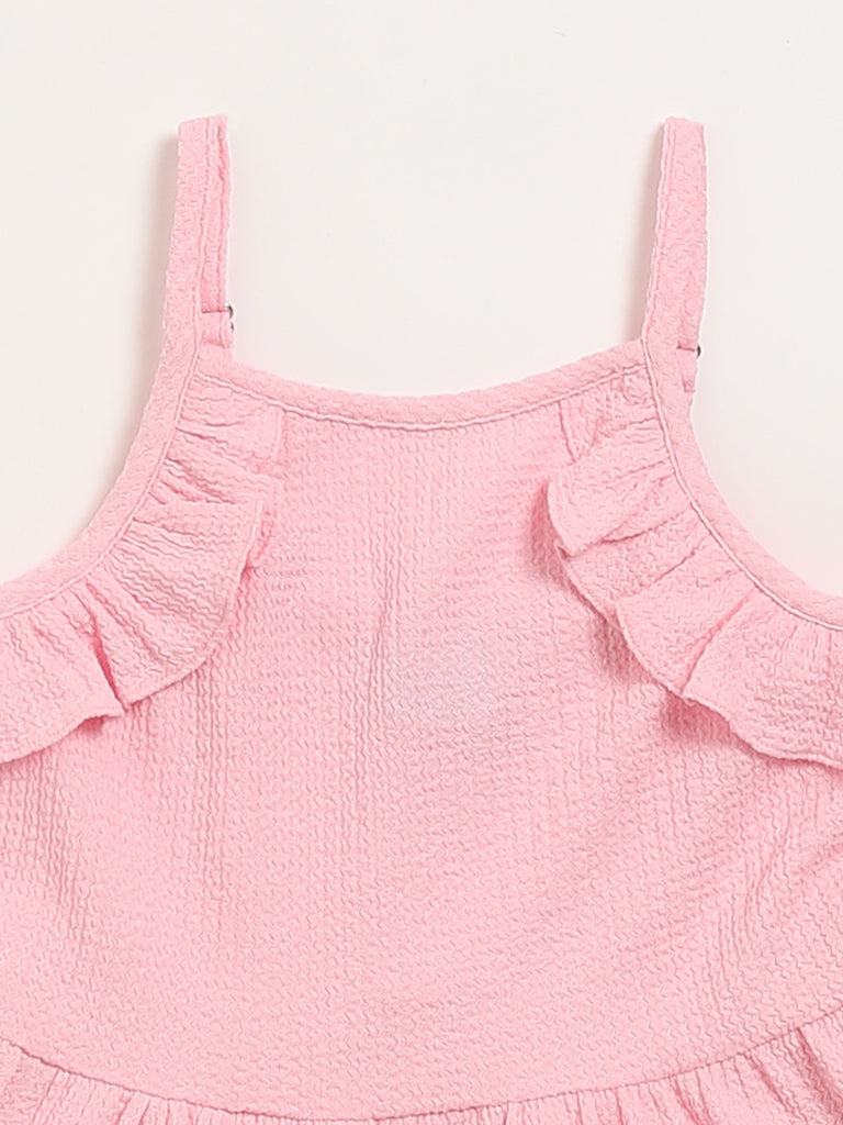 HOP Kids Pink Self-Patterned Dress