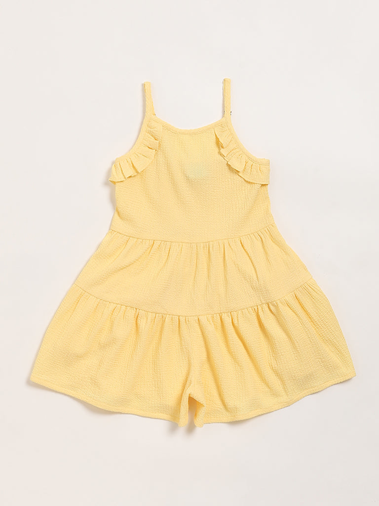 HOP Kids Yellow Self-Patterned Dress