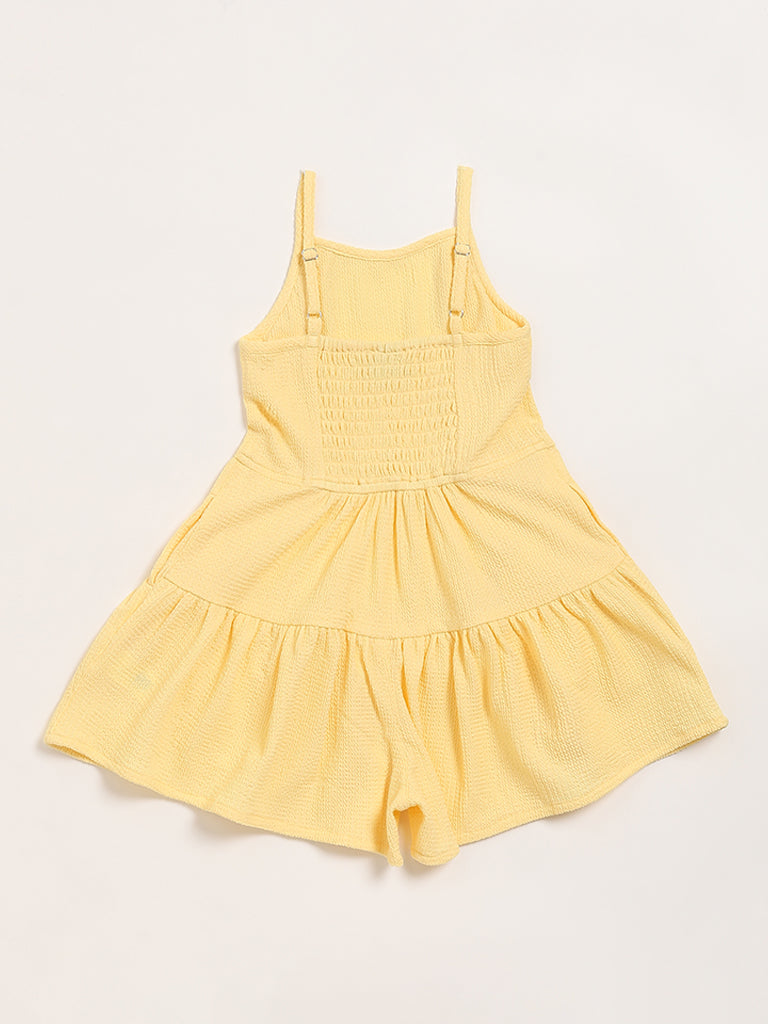 HOP Kids Yellow Self-Patterned Dress