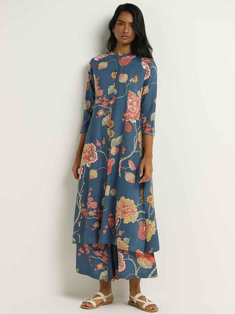 Utsa Indigo Floral Printed Kurta