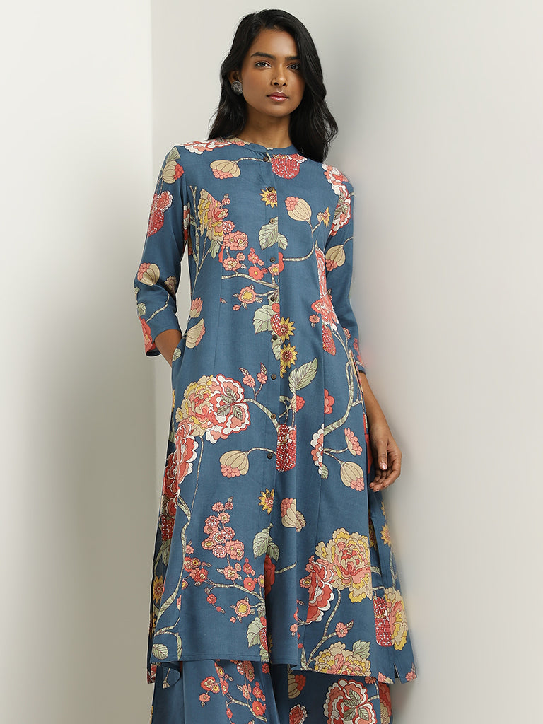 Utsa Indigo Floral Printed Kurta