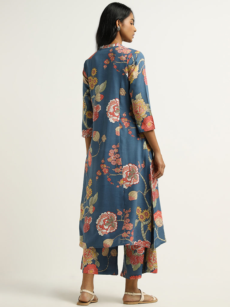 Utsa Indigo Floral Printed Kurta