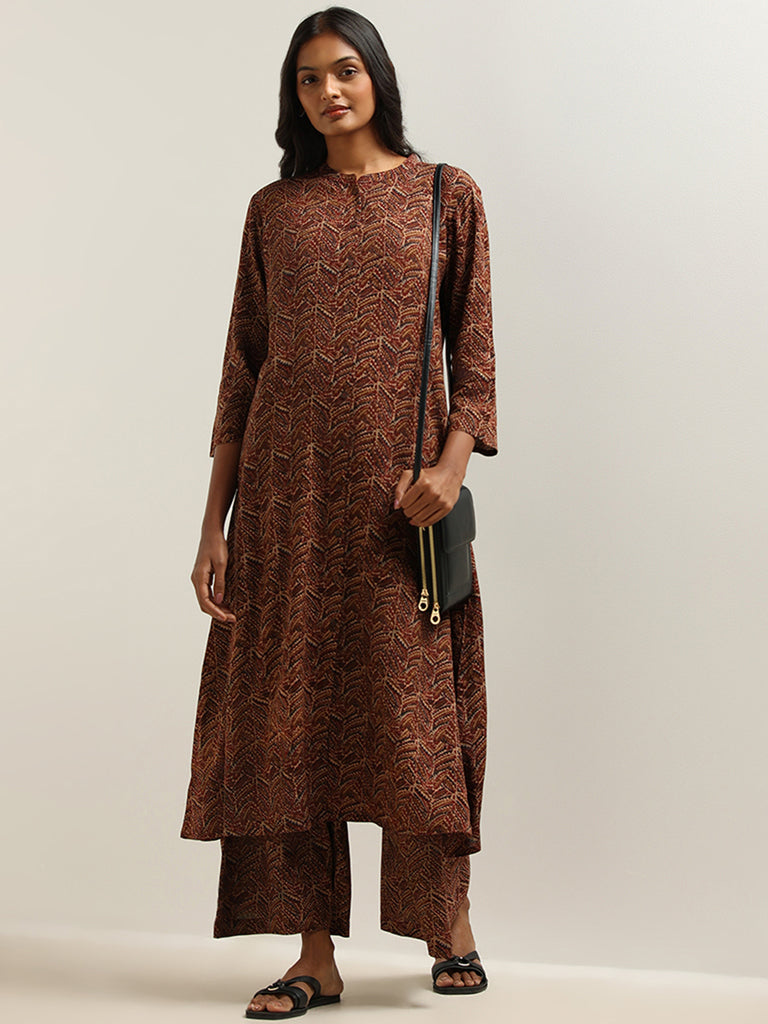 Utsa Maroon Printed Kurta