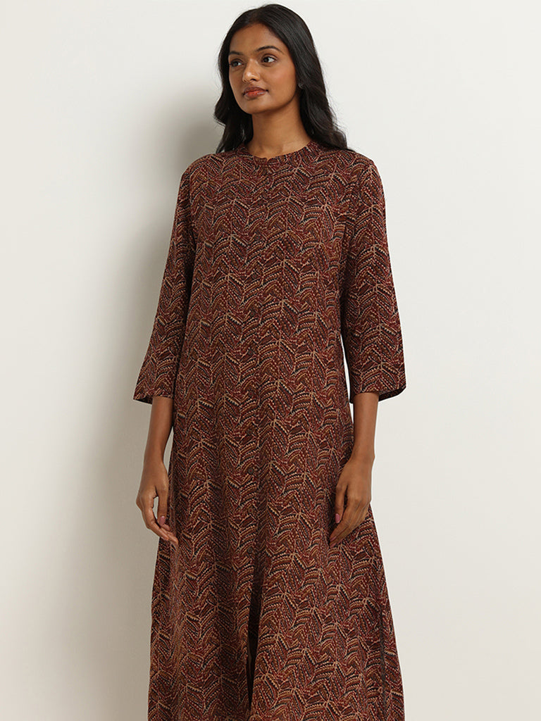 Utsa Maroon Printed Kurta