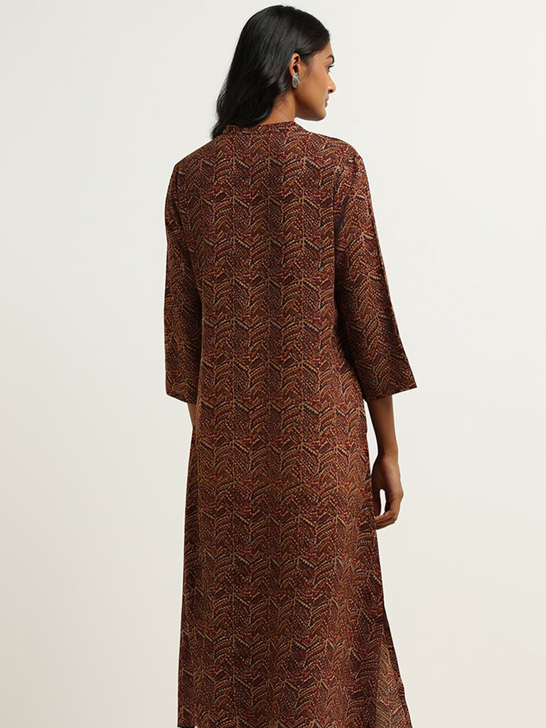 Utsa Maroon Printed Kurta