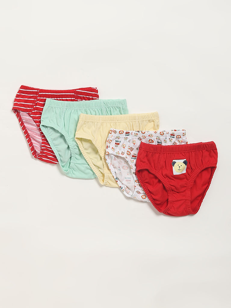 HOP Kids Red Printed Briefs - Pack of 5