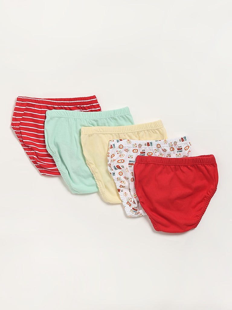 HOP Kids Red Printed Briefs - Pack of 5