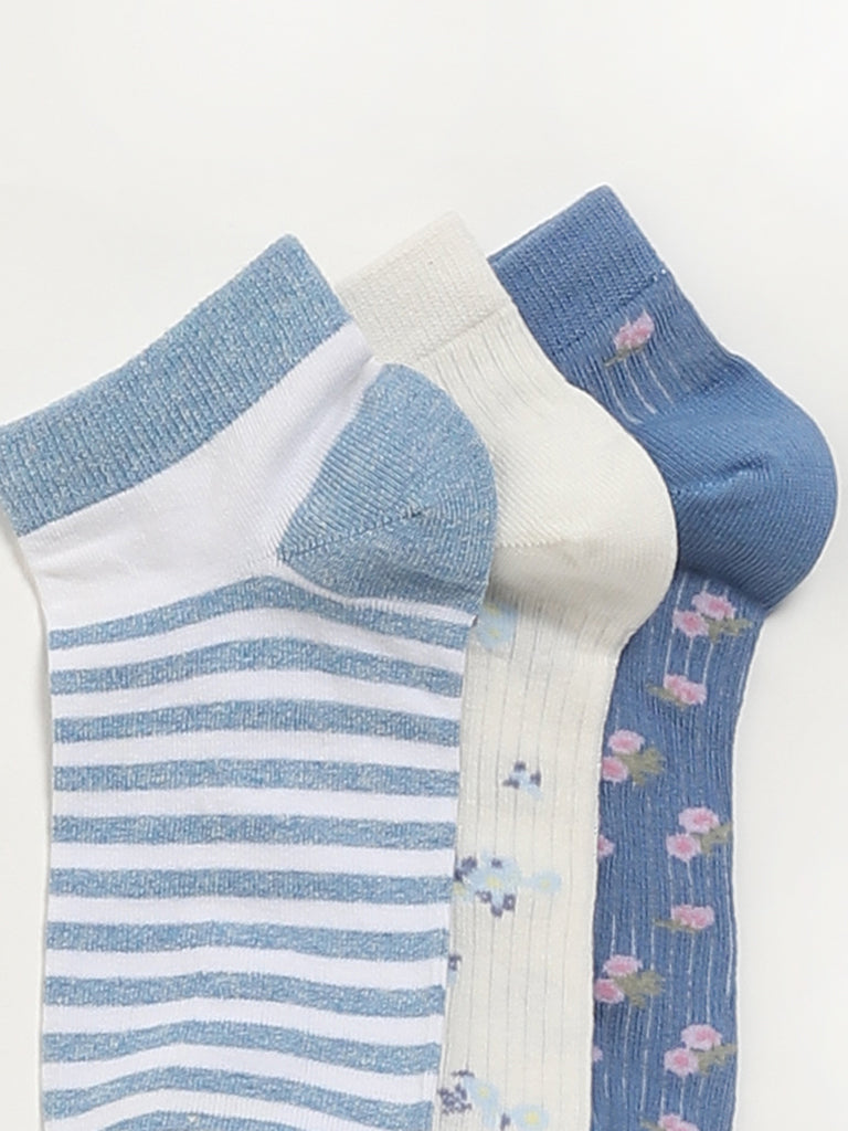 Y&F Kids Blue Printed Socks - Pack of 3