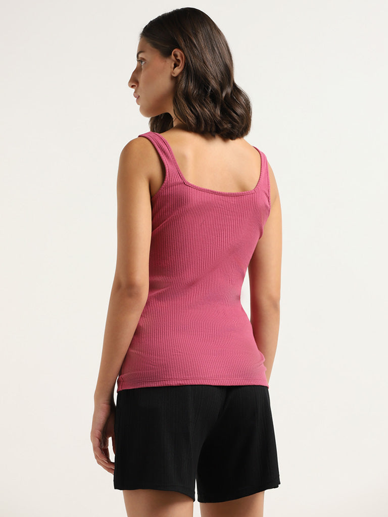 Wunderlove Dark Pink Cotton Blend Ribbed Camisole