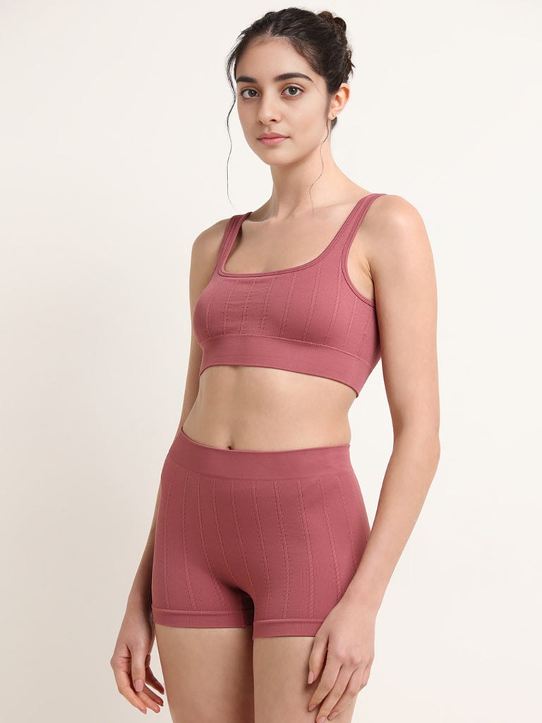 Superstar Pink Mid-Rise Ribbed Shorts Brief