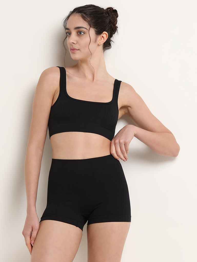 Superstar Black Seam Free Textured Cotton Sports Bra