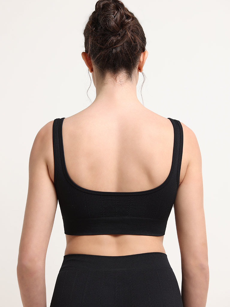 Superstar Black Seam Free Textured Cotton Sports Bra