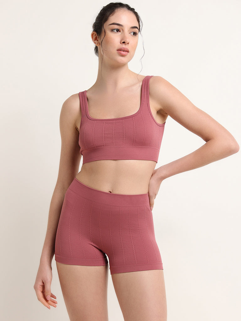 Superstar Pink Ribbed Sport Bra