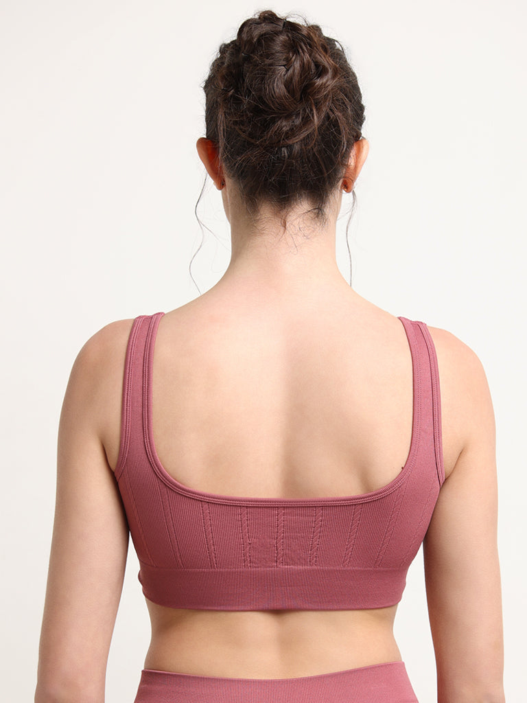 Superstar Pink Ribbed Sport Bra