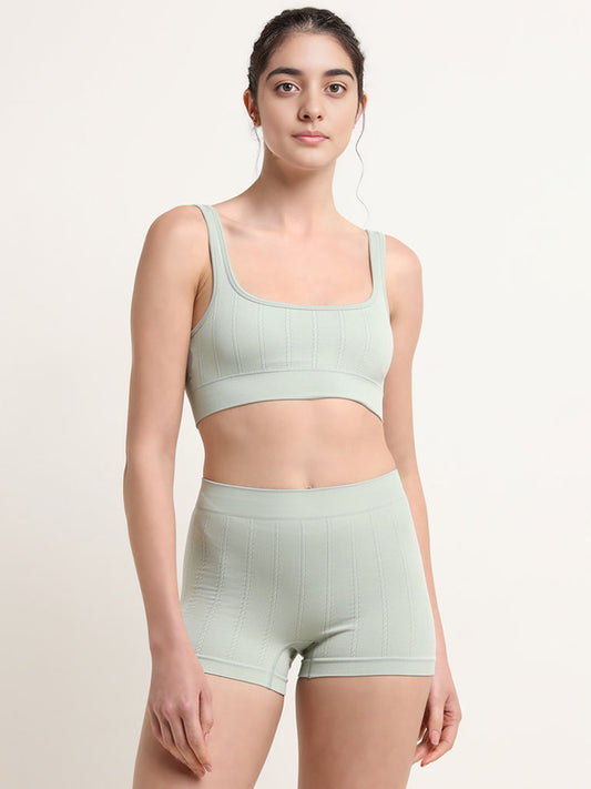 Superstar Light Green Ribbed Sport Bra