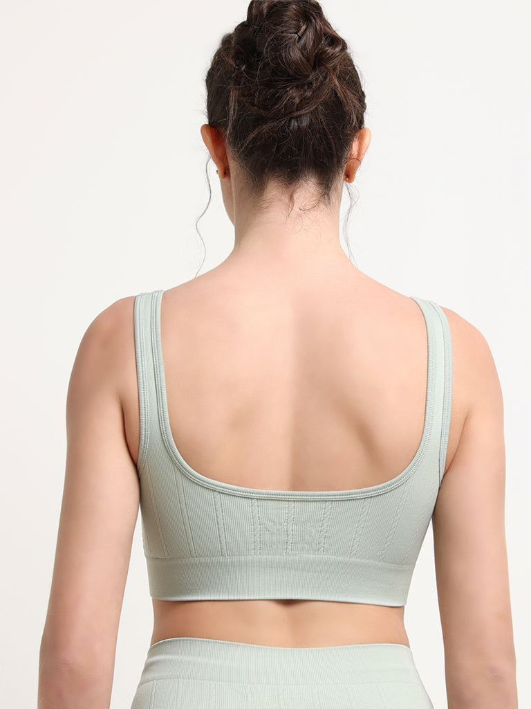 Superstar Light Green Ribbed Sport Bra