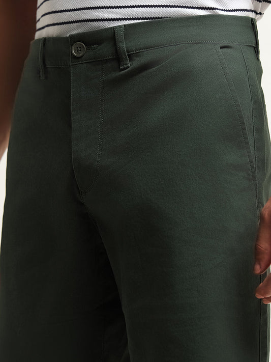 WES Casuals Green Cotton Blend Relaxed Fit Bermuda Shorts