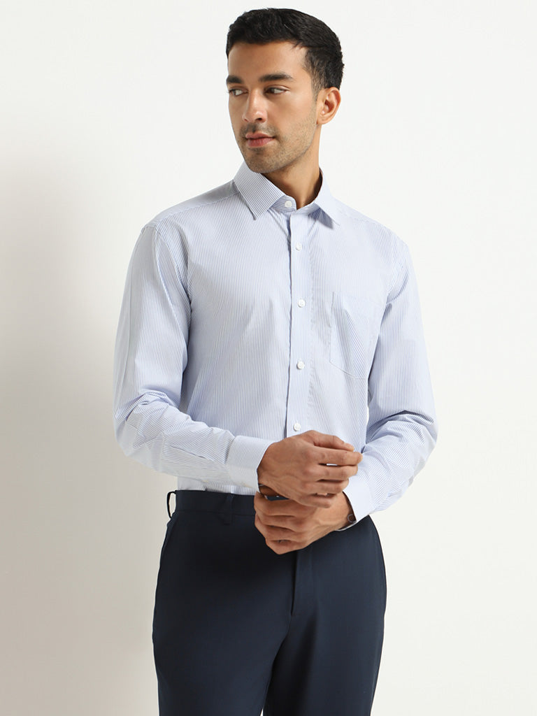 WES Formals Blue Cotton Relaxed-Fit Shirt