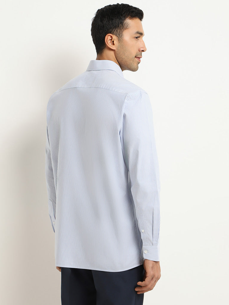 WES Formals Blue Cotton Relaxed-Fit Shirt