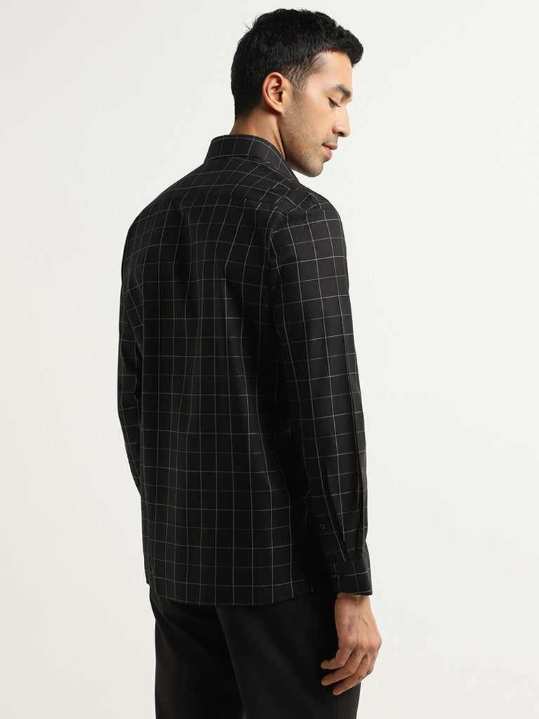 WES Formals Black Checkered Cotton Slim Fit Shirt