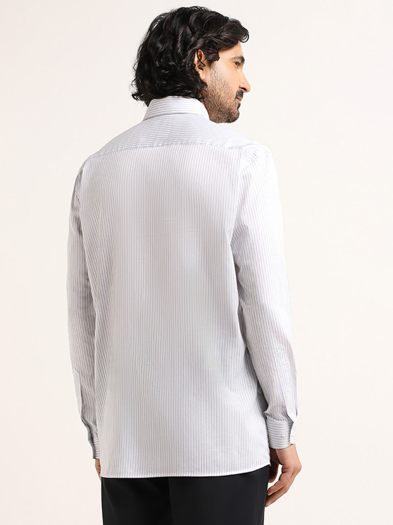 WES Formals White Striped Cotton Relaxed Fit Shirt