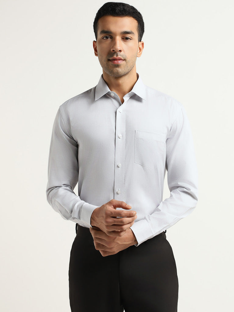 WES Formals Grey Cotton Relaxed-Fit Shirt