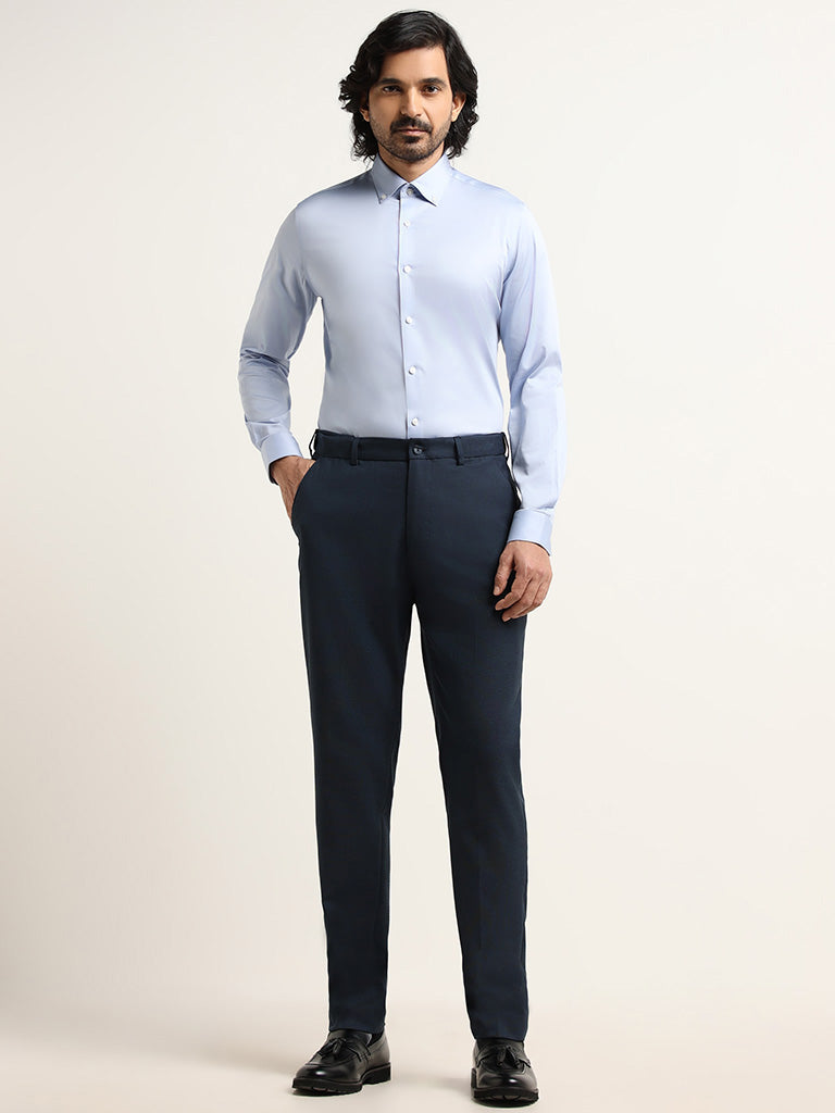 WES Formals Light Blue Slim-Fit Shirt