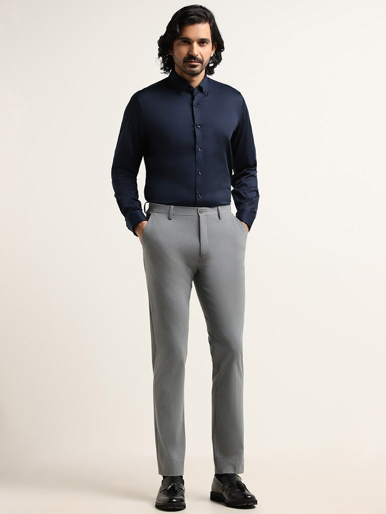 WES Formals Deep Navy Slim-Fit Shirt