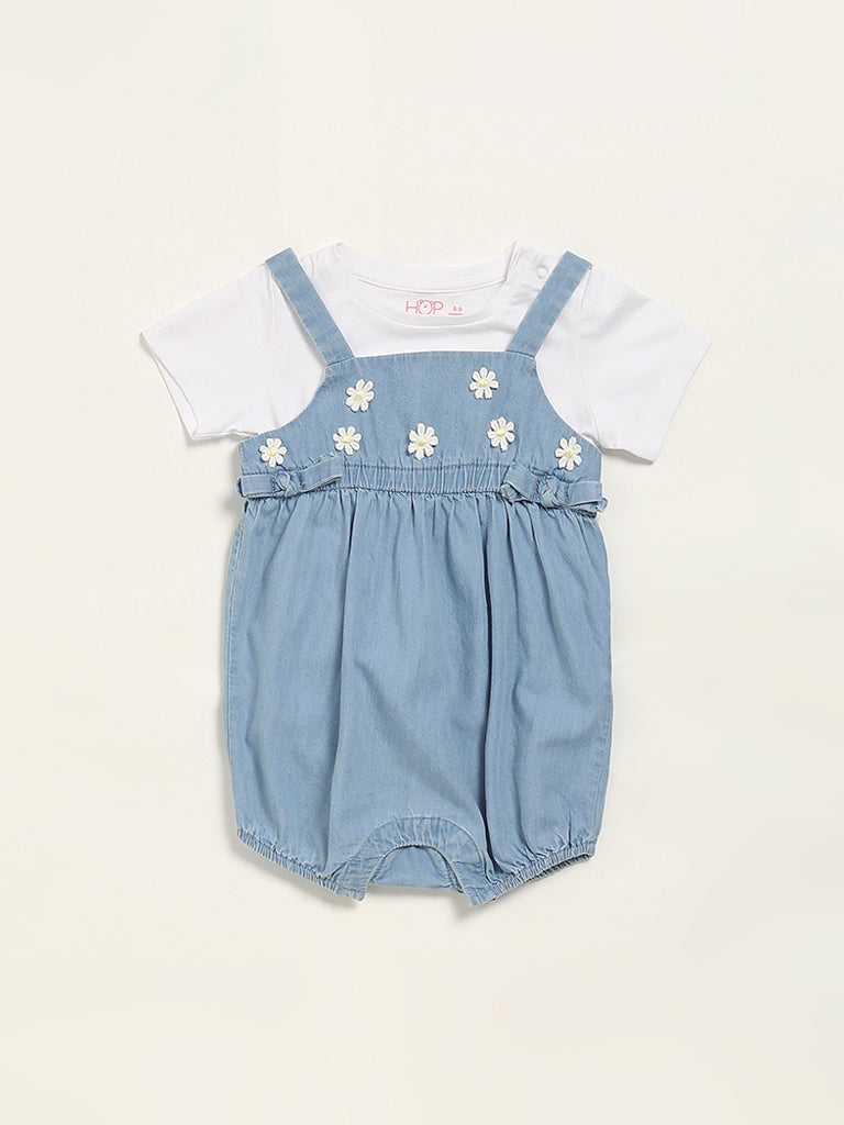 HOP Baby Blue Denim Dungaree & T-Shirt Set