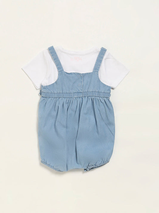 HOP Baby Blue Denim Dungaree & T-Shirt Set