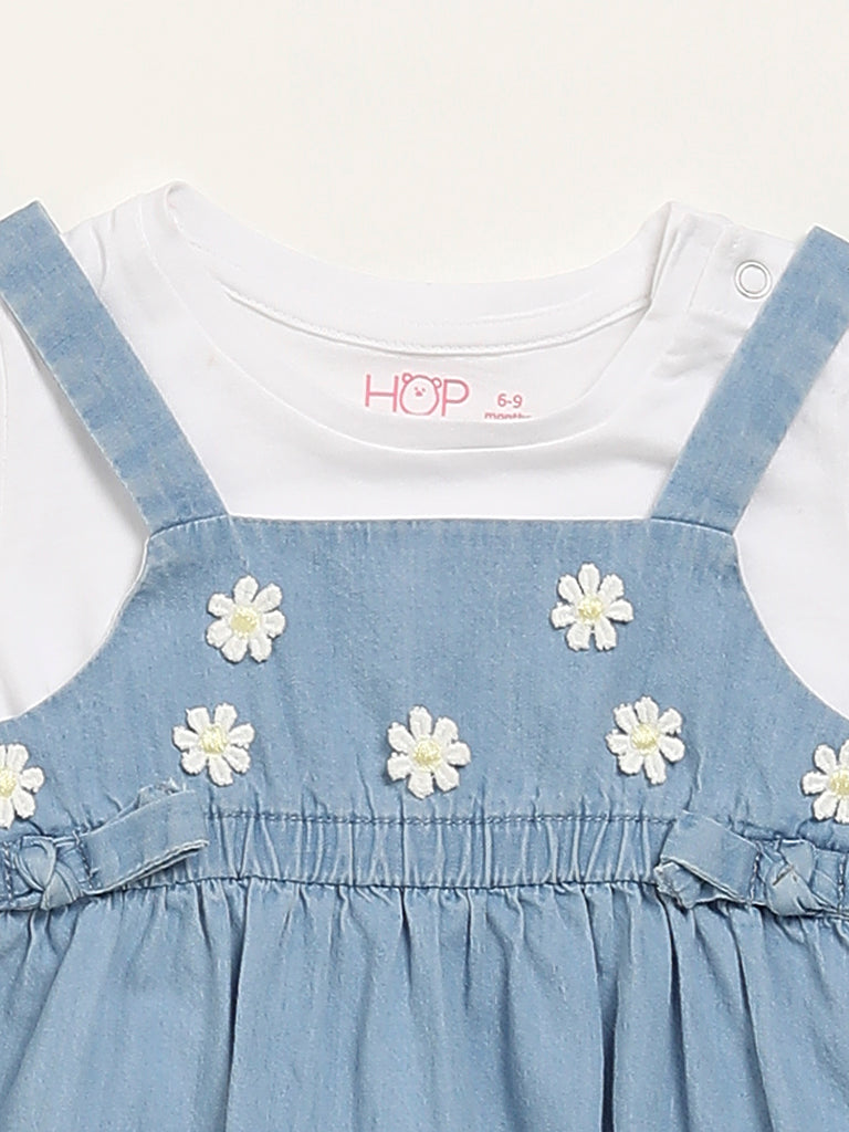 HOP Baby Blue Denim Dungaree & T-Shirt Set