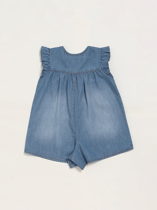 HOP Baby Blue Denim Embroidered Playsuit