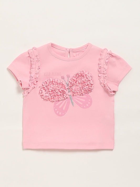 HOP Baby Butterfly Adorned Pink Top