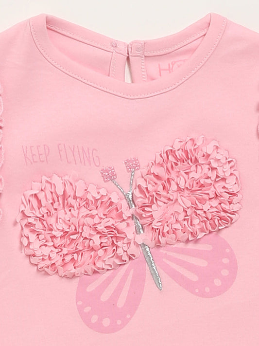 HOP Baby Butterfly Adorned Pink Top