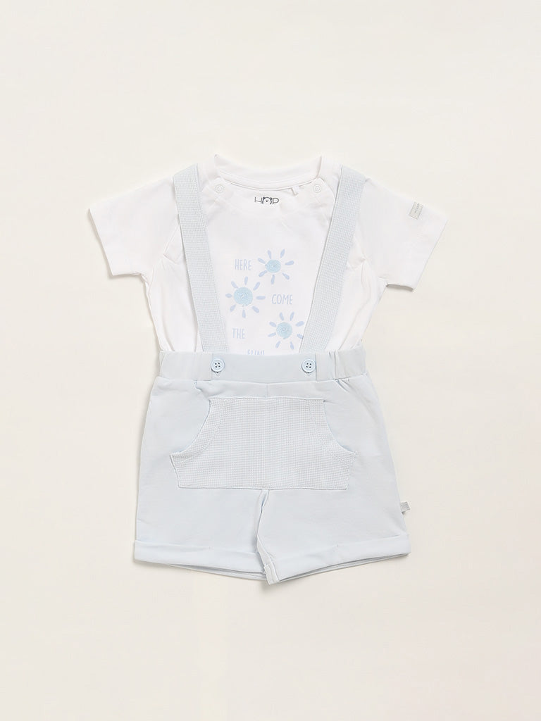 HOP Baby Blue T-Shirt & Dungaree Set